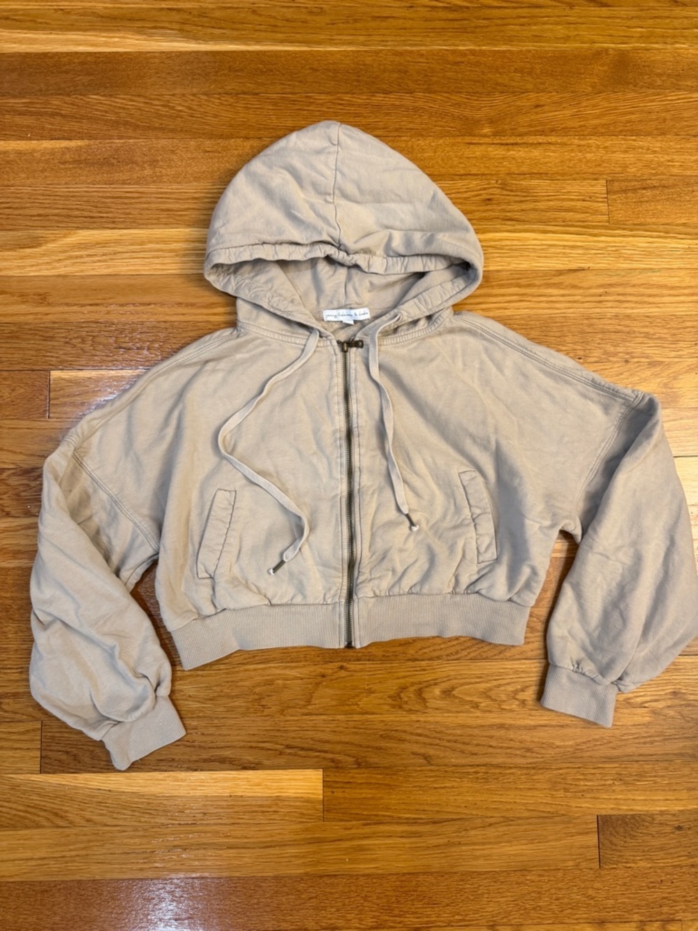 Young Fabulous & Broke (YFB) Cropped Full Zip Hooded Sweatshirt Sandy - Medium